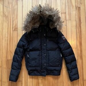 Pajar Medium Coat Canada Down Puffer Jacket Fur Hood Black Born Montreal 1963